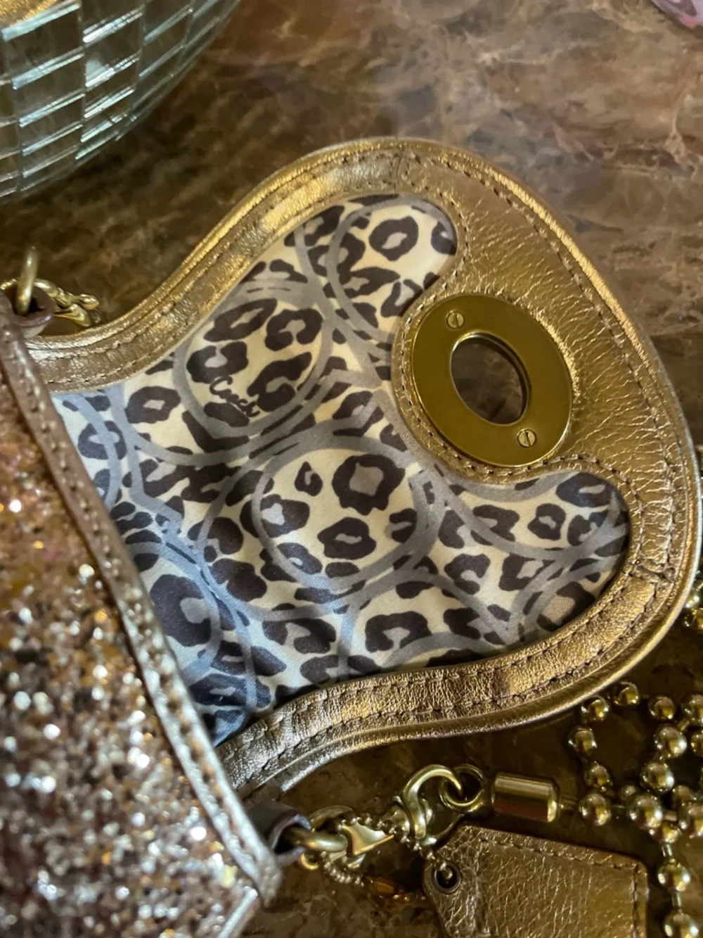 COACH Sparkle Leather Crossbody Gold Glitter Mini Bag Style No 43292 - Picture 17 of 17